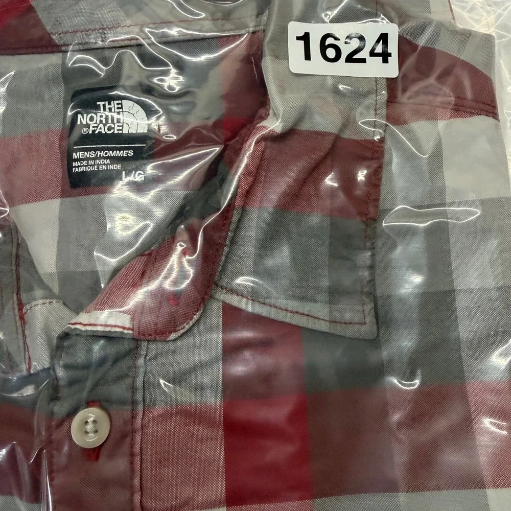 The North Face Button Down Shirt Mens Large Red Grey Plaid Short Sleeve Outdoor‎